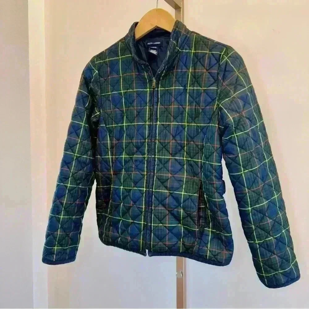 Ralph Lauren Girls Plaid Quilted Jacket Sz L Multicolor Casual Winter Fall Warm